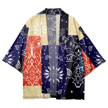 Divat Geometria Paisley Print Hagyományos Kimonó Japán Nő Férfi Streetwear Beach Cardigan Yukata Haori Ingek felső