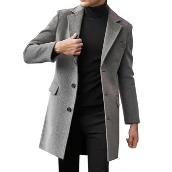hajtókás gallérdzseki Stílusos férfi középhosszú téli kabát hajtókával, fülzsebekkel Egymellű kialakítás Meleg egyszínű