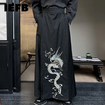 IEFB hímzés férfi egyenes nadrág Kínai stílusú rugalmas derék férfi széles szárú nadrág Új stílusos alkalmi tavasz 2024 9C4104