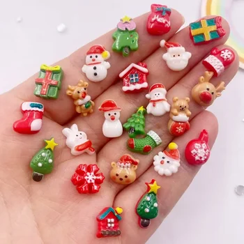 50db Gyanta Mini színes karácsonyfa Mikulás Szarvas laposhátú figurák Körömművészet DIY scrapbook kiegészítők Iparművészet