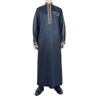 Douhoow Stand gallér Arab férfi etnikai stílusú bő muszlim köntös hosszú ujjú Kaftan patchwork hasított thobe arab ruhák 4XL