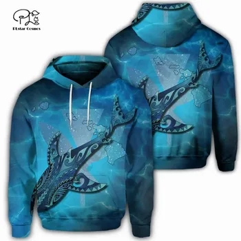 PLstar Cosmos 3Dprint Legújabb polinéz tengeri cápa szerető Harajuku utcai ruházat Ok-okozati egyedi Unisex kapucnis pulóverek / pulóverek / pulóverek / cipzár -2
