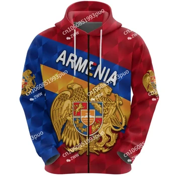 Legújabb nemzeti embléma zászló Armenia Vintage Zip kapucnis pulóver Férfi/női sportruházat 3D utcai ruházat Harajuku cipzáras kapucnis pulóver dzseki