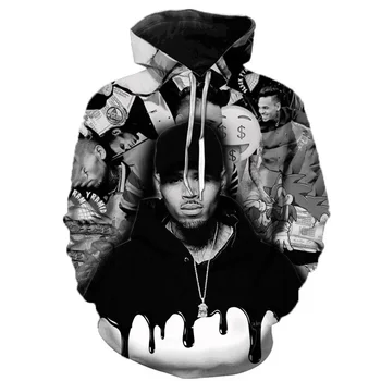 ÚJ rapper Chris Brown kapucnis pulóver 3D nyomtatott pulóver személyiség Népszerű férfiak Nők Alkalmi Őszi Téli Szívszünet Design kapucnis pulóverek