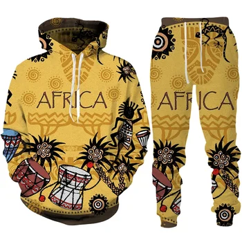 2024 Új színes afrikai népi egyedi nyomtatás Férfi nők Uniszex kapucnis pulóverek nadrág öltönyök Kétrészes tréningruha Divat Pár Sportruházat