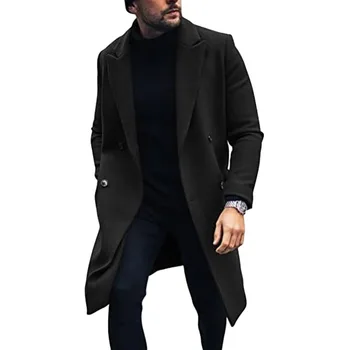Divat hosszú ujjú midi kabát kabátok férfiaknak Streetwear férfi szolid téli szélfogó 2023 dupla mellű gyapjú kabát felső
