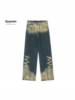 Sycpman Amerikai stílusú vintage mosott farmer férfiaknak és nőknek Őszi laza alkalmi nadrág Pár Streetwear ruházat