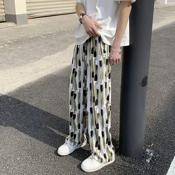 Nyári rakott nadrág Férfi divat túlméretezett nyakkendő festett nadrág Férfi japán utcai ruházat Hip-hop laza jég selyem nadrág férfi nadrág