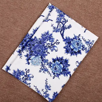 Kék-fehér porcelán mintás szövet Retro stílusú szövet Calico Nyomtatott pamutszövet DIY táskához 1 rendelés=50cm*140cm