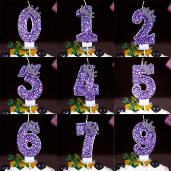 0-9 Lila koronaszám gyertyakészlet alkalmas női születésnapi parti dekorációhoz Tortagyertyák kézzel készített flitteres gyertyák