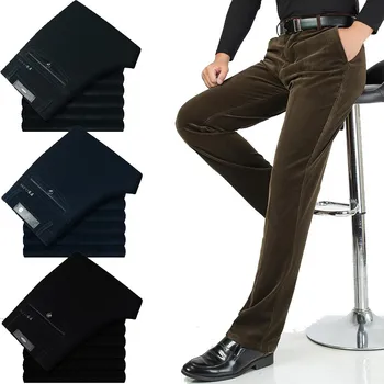 Új tavasz Őszi férfiak egyenes bő kordbársony nadrág magas derék Business alkalmi nadrág Középkorú rugalmas kordbársony nadrág