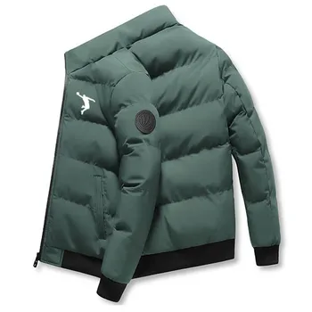2024 Férfi téli alkalmi vastag termikus szélálló kabát divat cipzáras állvány nyakú kabát kültéri kempingkabát