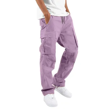 Férfi egyszínű cargo nadrág Y2k esztétika Kültéri sportnadrág Laza széles szárú egyenes overallok Melegítőnadrág nadrág