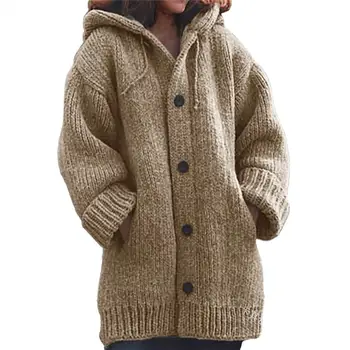 Egyszínű Cardigan pulóver nőknek plüss és vastag őszi és téli kapucnis és minimalista kabát zsebkendő Wome számára
