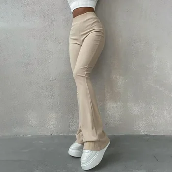 2024 Szexi női széles szárú nadrág Sport Fitness leggings Téli nők kötött vékony nadrág laza hölgy bordázott rugalmas derékpulóver L068