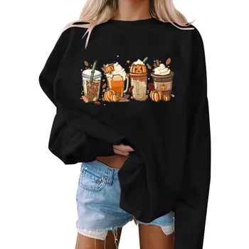 Női felsők 2023 ősz Új Halloween téma Nyomtatott pulóver Hölgyek O nyak hosszú ujjú alkalmi bő kapucnis pulóver Streetwear pulóver