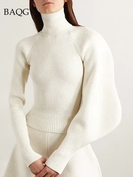 Tömör kötés designer pulóver nőknek garbó lámpás ujj karcsúsító temperamentum pulóverek Női őszi divat