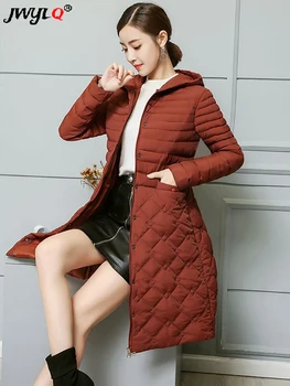 Slim Long Down párnázott kabát Új téli parkas Plus size könnyű női abrigók Koreai steppelt kabát állvány gallér kabát
