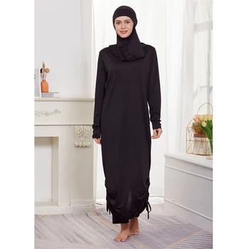 Fekete 3Db muszlim iszlám női burkinis szett úszó hidzsábbal Arab szerény fürdőruha Teljes borítójú Beachwer fürdőruha fürdőruhák