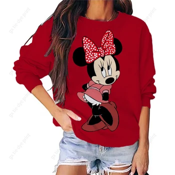 Rajzfilm Disney Minnie Mickey pulóver Női legénynyakú bő pulóver Őszi szórakoztató mintás hosszú ujjú felső