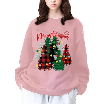 Női alkalmi villanykörte karácsonyfa nyomtatott kockás pulóver divatos és ünnepi Tökéletes női kapucnis pulóverek számára Könnyű