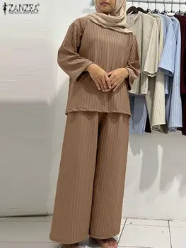 ZANZEA 2PCS Fashion Women Muszlim szettek alkalmi 3/4 ujjú blúz nadrág szettek Solid Eid Mubarek Matching Sets tavaszi tréningruha 2024