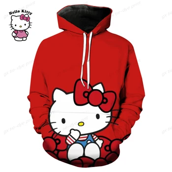 3D nyomtatás Hello Kitty Férfi pulóver Tavaszi divat Fiú lány Gyerek Anime kapucnis pulóverek Őszi Harajuku Női kapucnis pulóver Pár