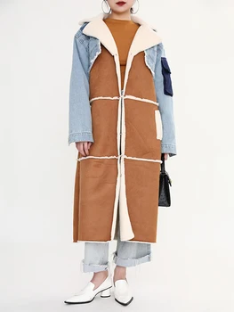 2023 Téli női dzsekik Lehajtható gallér Temperamentum Patchwork farmer Hosszú ujjú kabát Gyapjúkabát Női 7C222