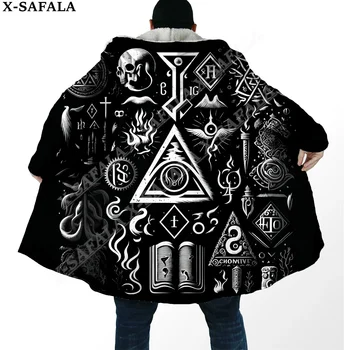 Alkímia szimbólum Viking tetoválás kabát kabát 3D nyomtatás vastag meleg kapucnis köpeny férfi szélálló gyapjú Unisex Casual-9