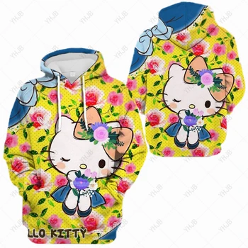 Hello Kitty nyomtatott kapucnis pulóver speciálisan tervezett Fashion Street női kapucnis pulóver őszi felső pulóver pulóver lány barát