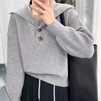 szürke 2023 női pulóverkabát Koreai hölgy pulóver nő alacsony nyakú gallér felsők laza női pulóver téli ruhák lány suéter