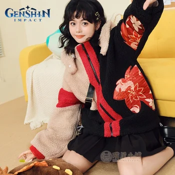 Valódi Genshin Impact Kaedehara Kazuha cosplay kapucnis pulóverek bárány kasmír alkalmi kabát női Halloween party cosplay ruházat