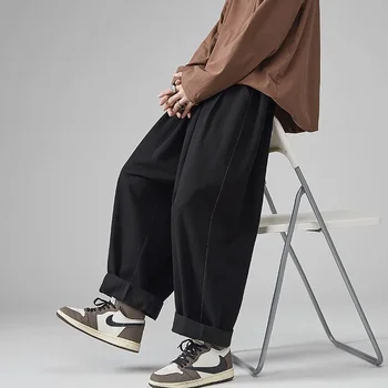 2024 Új férfi alkalmi Wied lábszárú nadrág Oversize pamutnadrág Egyszínű divat férfi futónadrág Koreai utcai ruházat Vintage