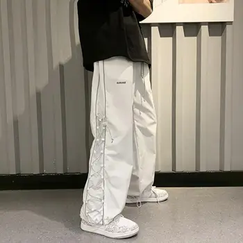 Stílusos hosszú nadrág Oldalsó kereszt fűzős Sokoldalú egyenes szabású Hip Hop stílusú férfi alkalmi nadrág