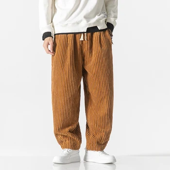 Őszi laza kordbársony hárem nadrág férfi egyszínű alkalmi melegítőnadrág férfi hip-hop nadrág divat húzózsinóros kocogó nadrág férfi